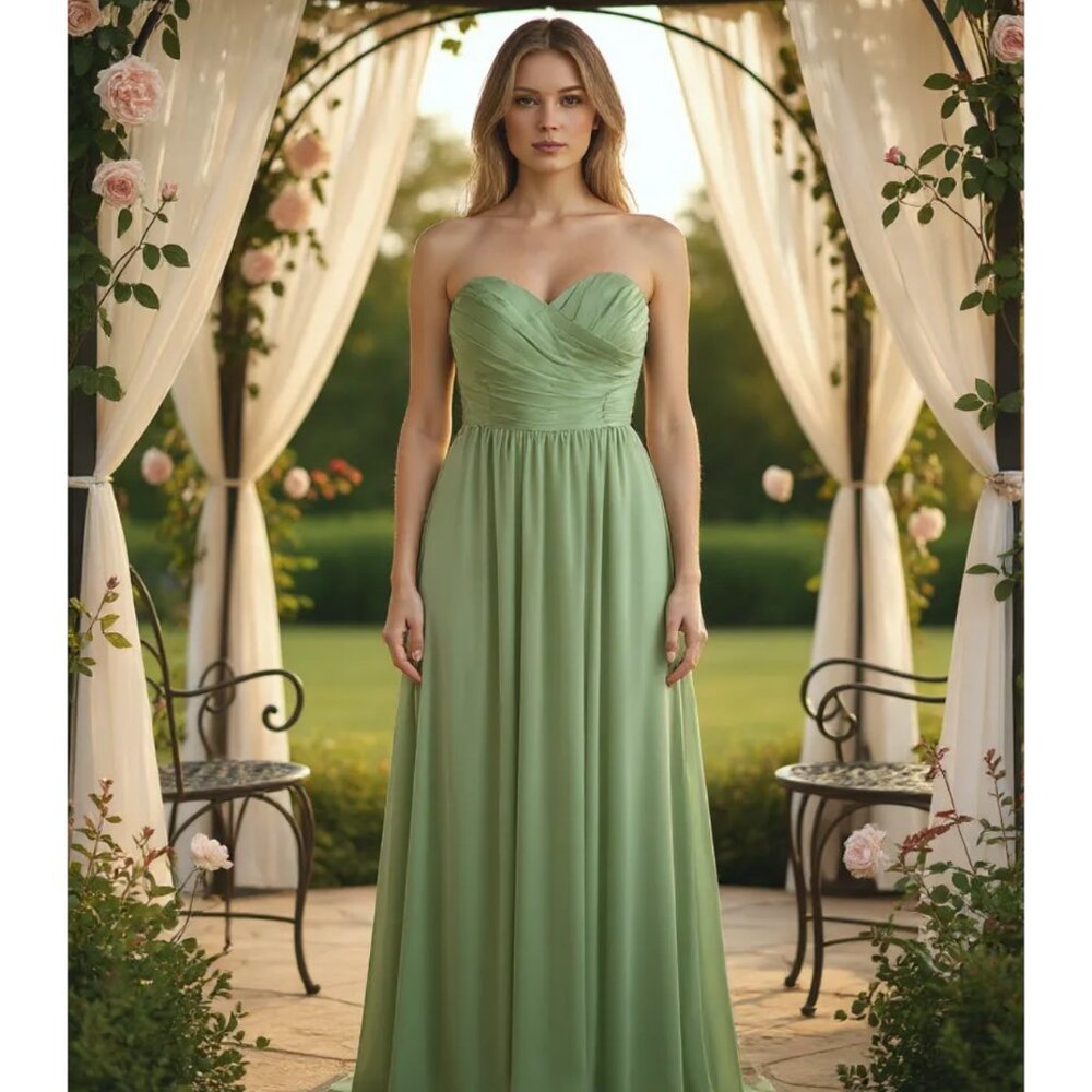 NWT Jasmine B2 Sage Green Pleated Chiffon Gown Size 8 Long Dress Prom Bridesmaid